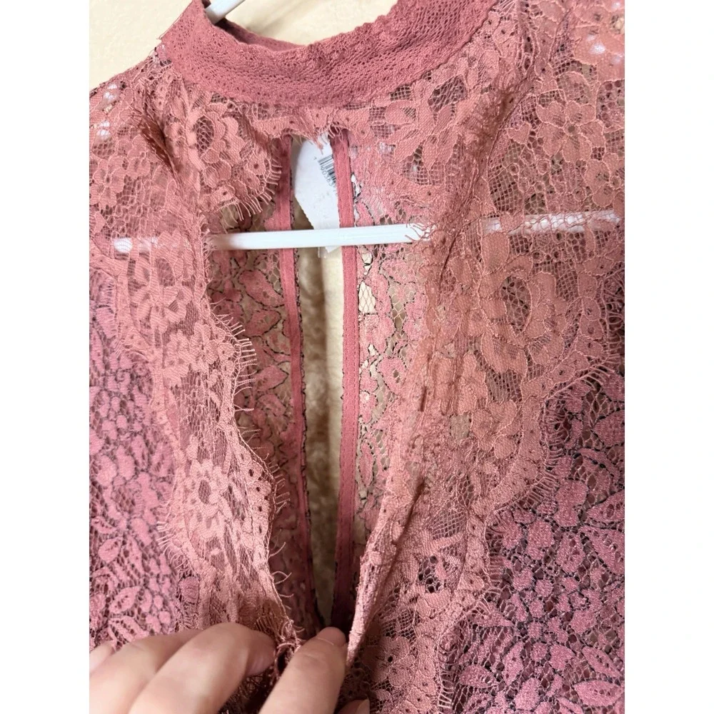 NWT'S Free People Tell‎ Tale Lace Tunic Mini Dress Dusty Mauve Pink